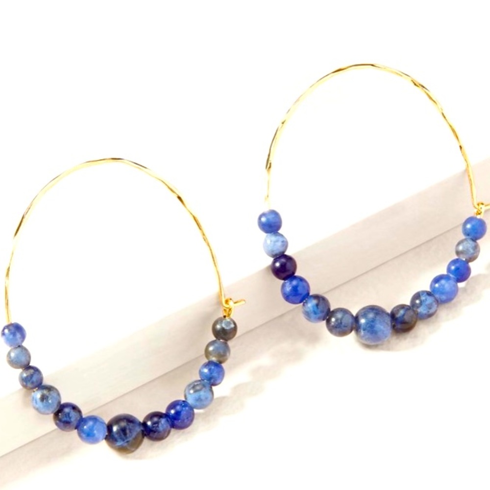 Stella & Dot | Modern Rhett Blue Sodalite Stone Pull Through Hoop Earrin…